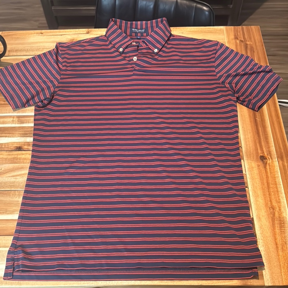 Peter Millar Blue and Red Striped Polo Shirt